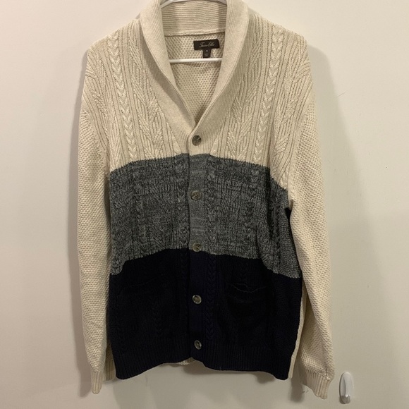 Tasso Elba Men’s Color Block Cardigan black Gray and off white Sz XL good cond - Picture 1 of 7